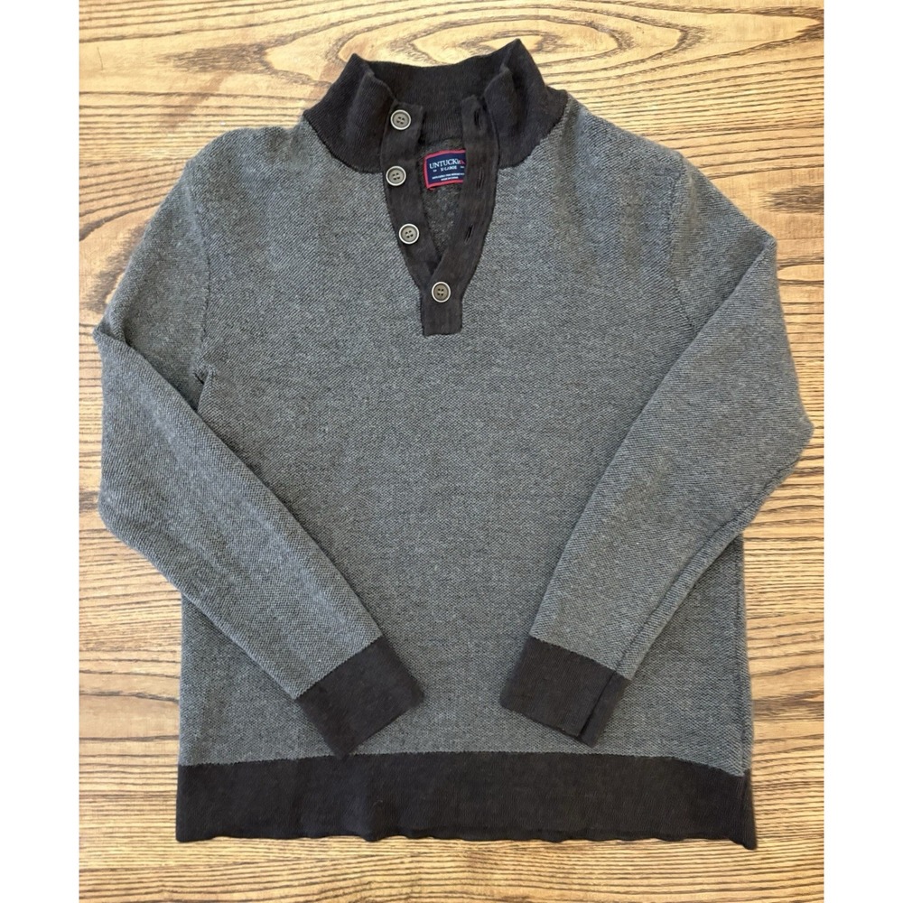 UNTUCKit Men's XL (Fits Medium) Brown Merino Wool Button-Neck‎ Knit Sweater